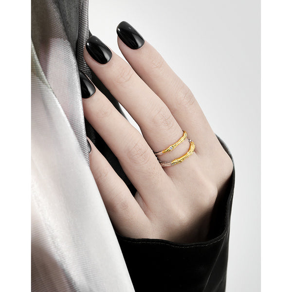 RHJ1166 925 Sterling Silver Color-Separated Electroplated Textured Open Ring