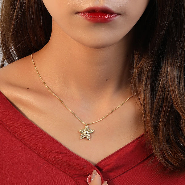 FX1052 925 Sterling Silver Texture Starfish Pendant Necklaces