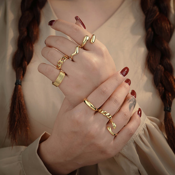 FJ1088 925 Sterling Silver Hollow Twisted Adjustable Ring