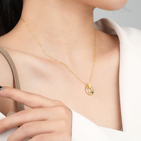 FX1105 925 Sterling Silver Cubic Zircon Double Circle Interlock Necklace