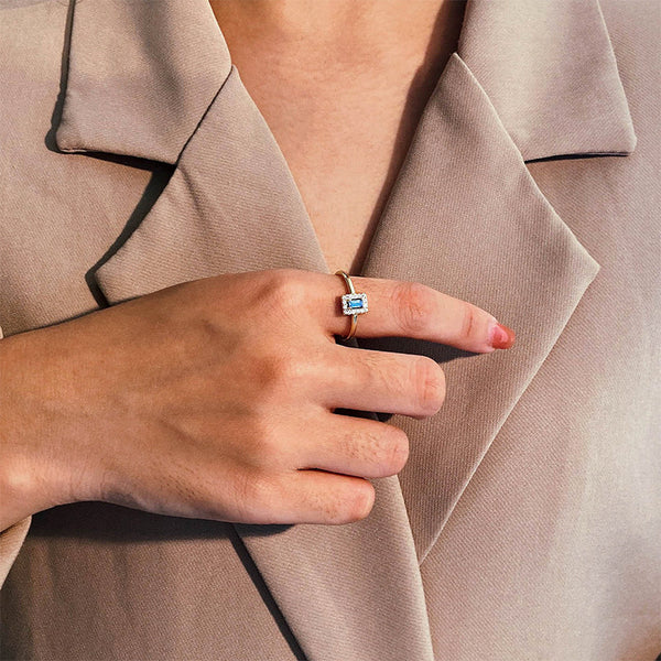 FJ0857 925 Sterling Silver Blue Crystal Ring