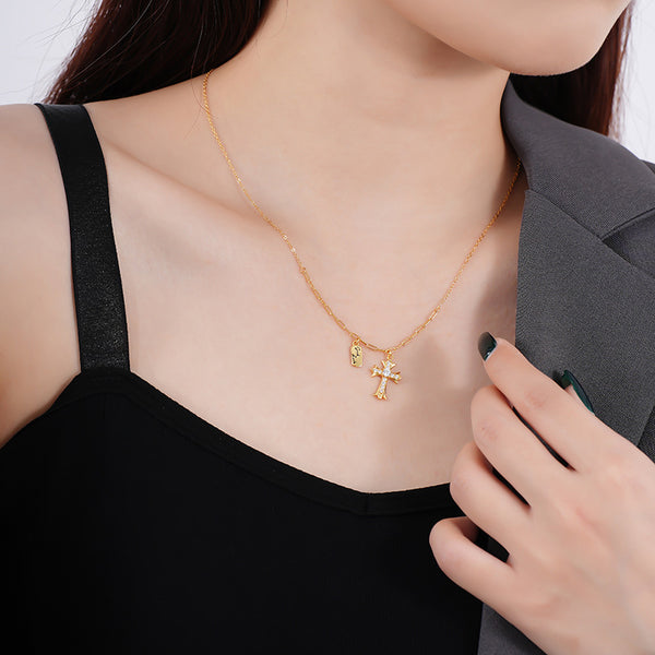 FX1069 925 Sterling Silver Zircon Cross Necklace