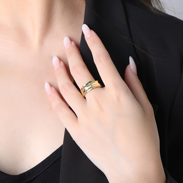 FJ0977 925 Sterling Silver Concave-Convex Frosted Curved Irregular Ring