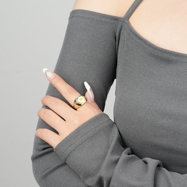 FJ0925 925 Sterling Silver Daisy Enamel Ring