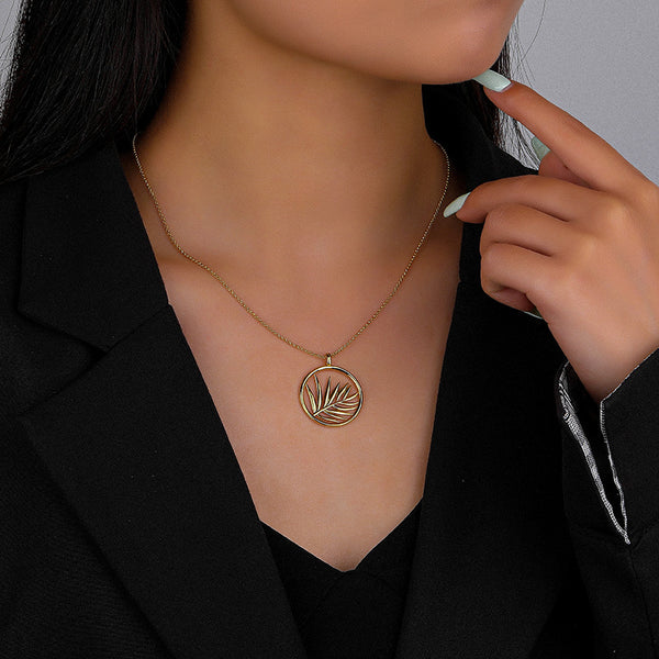 FX1028 925 Sterling Silver Leaf Circle Pendant Necklaces