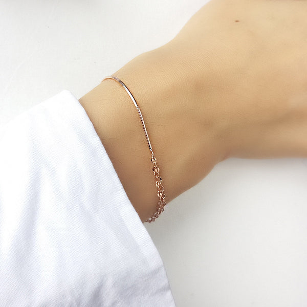 FS0333 925 Sterling Silver Minimalist Rose Gold Bracelet