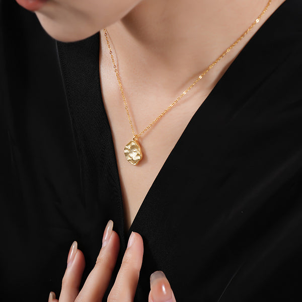 FX0958 925 Sterling Silver Irregular Circle Hammer Coin Pendant Necklaces