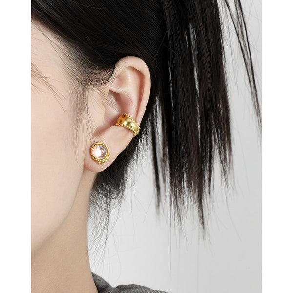 RHE1329 925 Sterling Silver Beaded C-shaped Ear Cuff