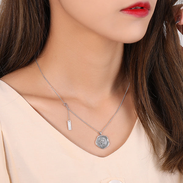 FX1043 925 Sterling Silver Four Leaf Clover Coin Pendant Necklace