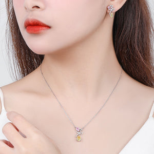 FX1201 925 Sterling Silver Two-Color Stone Necklace