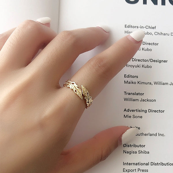 FJ0994 925 Sterling Silver Vintage Leaf Split Ring