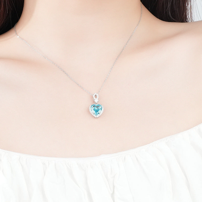 FX1202 925 Sterling Silver Blue Heart Necklace