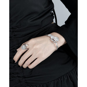 RHS1012 925 Sterling Silver Retro Temperament Pearl Flower Open Bracelet