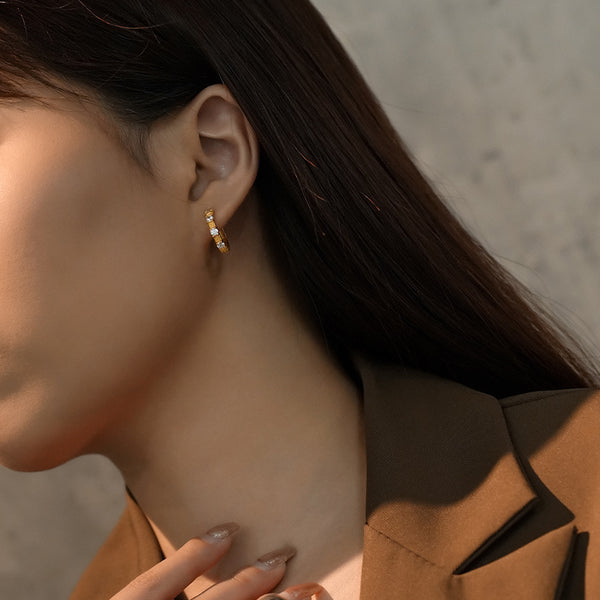 FE3066 925 Sterling Silver Modern CZ Hoop Earring