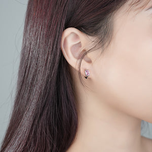 FE3022 925 Sterling Silver Square Pink Zircon Earrings