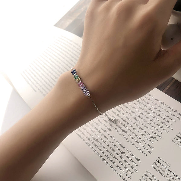 FS0327 925 Sterling Silver Rainbow Zircon Bracelet