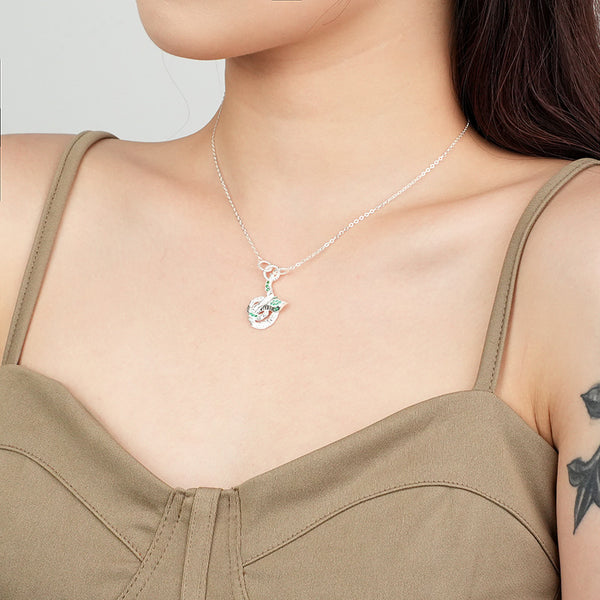 FX1033 925 Sterling Silver CZ Lava Textured Snake Necklace