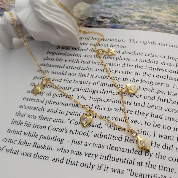 FX1029 925 Sterling Silver Stacked choker star heart necklace