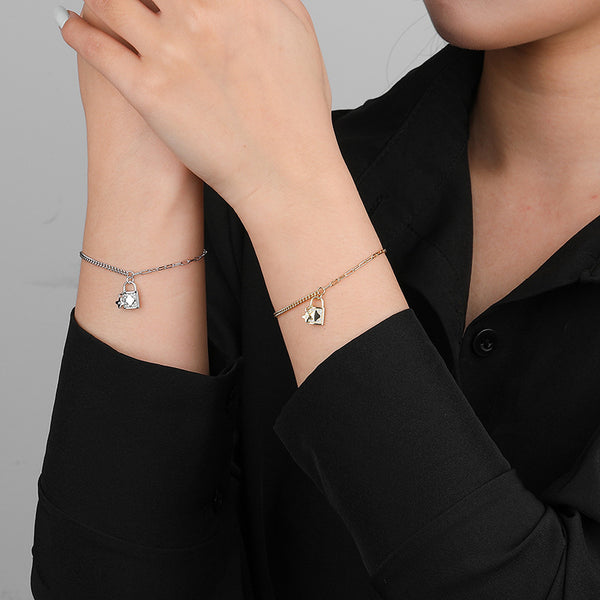 FS0344 925 Sterling Silver Zircon Lock Clover Bracelet