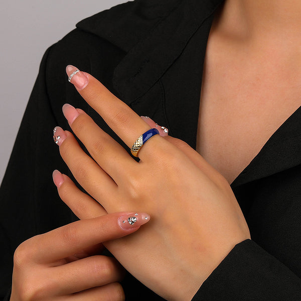 FJ0947 925 Sterling Silver Two-tone Enamel Ring