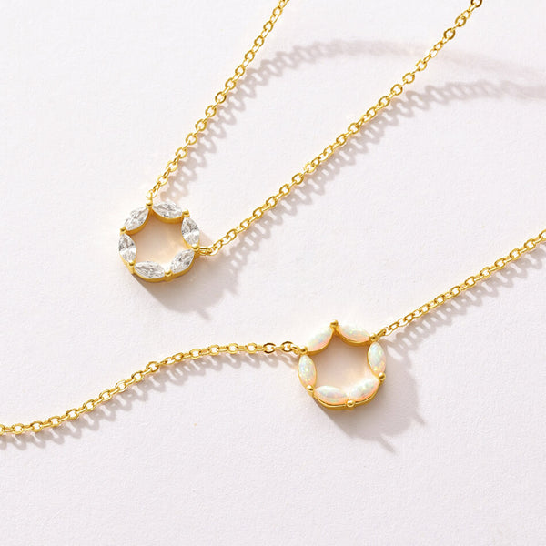 VFX0182 Marquise Opal Cubic Zirconia Circle Round Pendant Necklaces