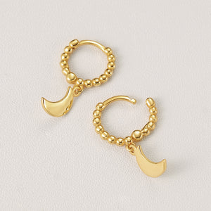 FE2226 925 Sterling Silver Beads Hoop Crescent Moon Dangle Earrings