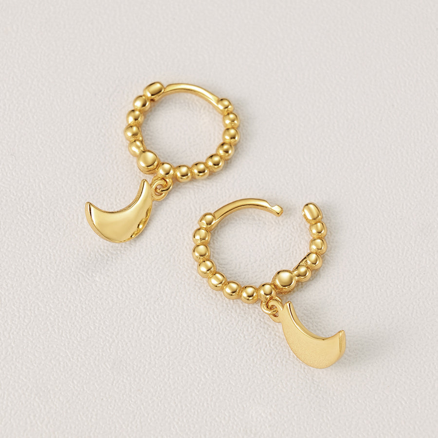 FE2226 925 Sterling Silver Beads Hoop Crescent Moon Dangle Earrings