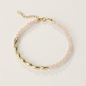 PB0057 925 Sterling Silver Pink Crystal Gold Beaded Bracelet