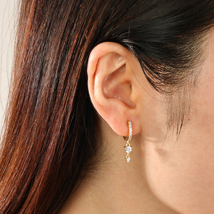 FE2326 925 Sterling Silver Pave Cubic Zirconia Dangle Hoop Earrings