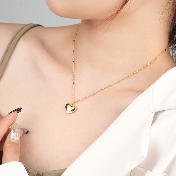 FX0981 925 Sterling Silver Engraved Letter "Love You" Heart Pendant Necklace