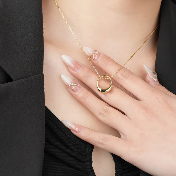 FX0973 925 Sterling Silver Oval Hollow Dome Pendant Necklaces