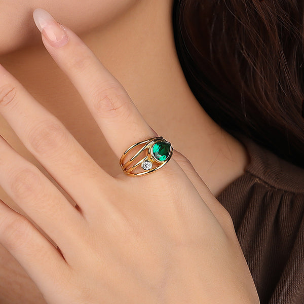 FJ0892 925 Sterling Silver Olive Green Gemstone Ring