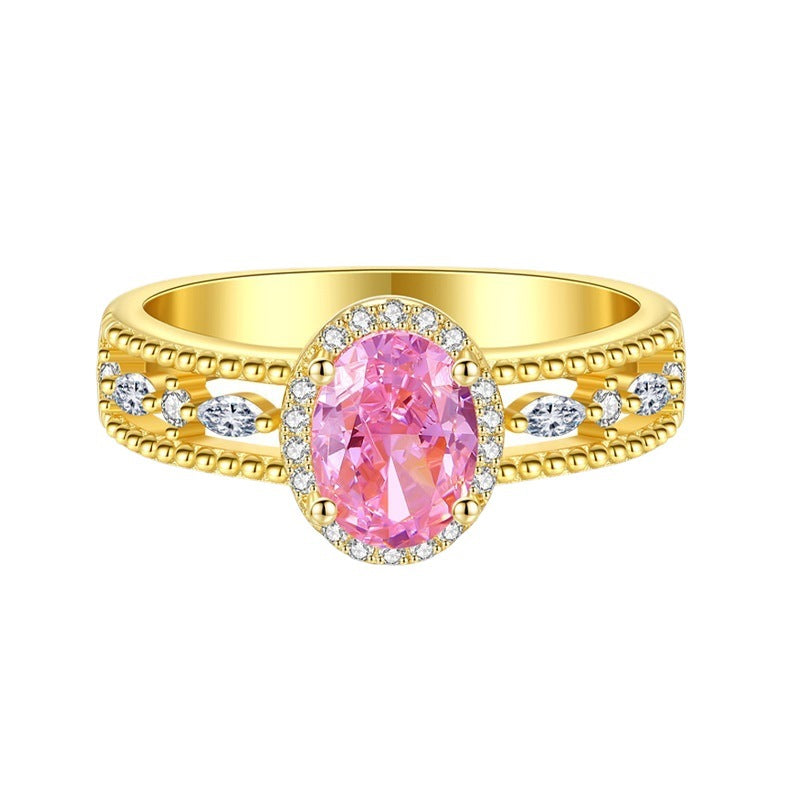 FJ1043 925 Sterling Silver Ice Cut Pink Oval Zirconia Ring