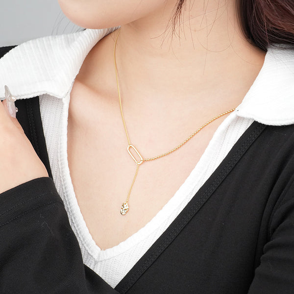 FX1101 925 Sterling Silver Long Tassel Oval Pendant Necklace