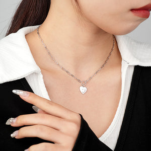 FX1092 925 Sterling Silver Zircon Crescent Moon Heart Toggle Necklace