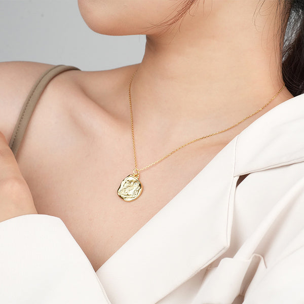 FX0976 925 Sterling Silver Antique Gold Irregular Coin Owl Necklace