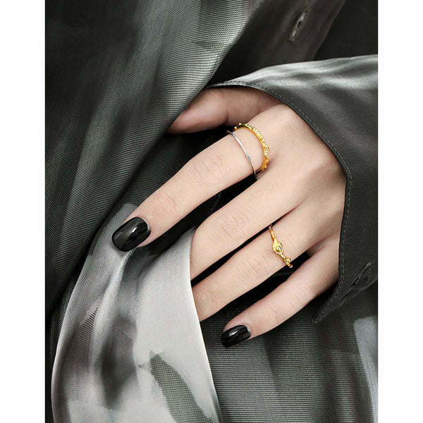 RHJ1184 925 Sterling Silver Two-Tone Irregular Flower Open Ring