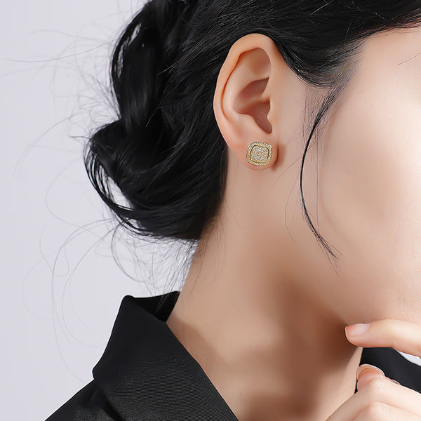 FE2648 925 Sterliang Silver Geometric Square Zirconia Stud Earring