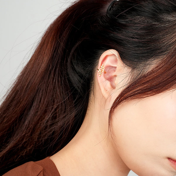 FE2609 925 Sterling Silver Dainty Leaf Ear Cuff