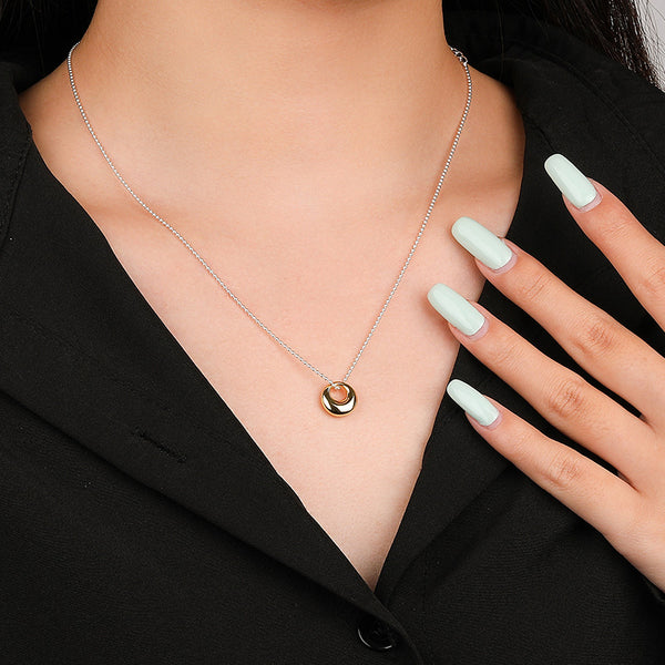 FX1140 925 Sterling Silver Circle Dome Pendant Necklace