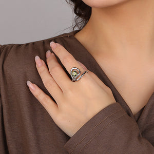 FJ0965 925 Sterling Silver Claw-set Olive Green Zircon Ring