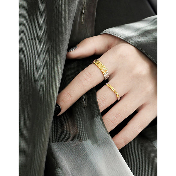 RHJ1177 925 Sterling Silver Simple Two-Tone Open Ring