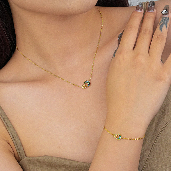 FS0312 925 Sterling Silver Crescent Moon Abalone Shell Bracelet