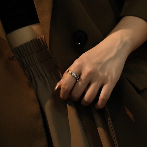 FJ1075 925 Sterling Silver Colorful Baguette Stacked Zirconia Ring