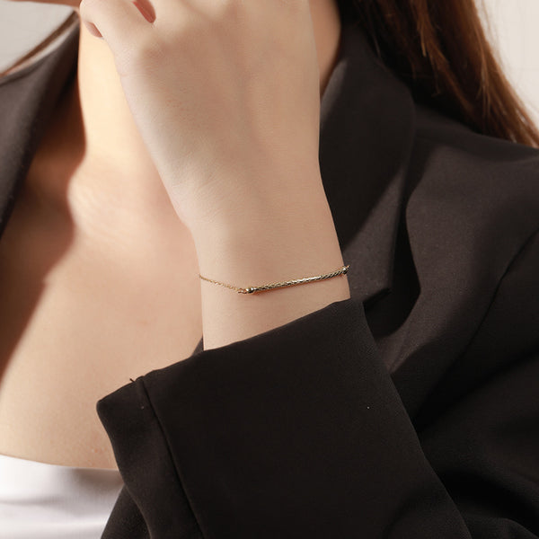 FS0373 925 Sterling Silver Cross Stitch Snakeskin Chain Bracelet