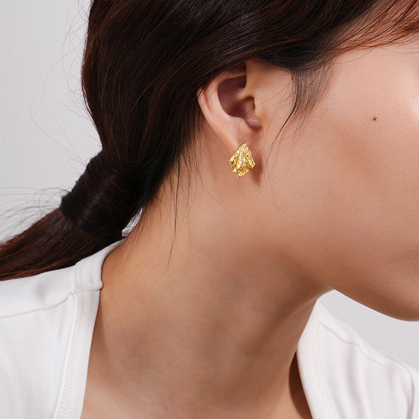 FE2569 925 Sterling Silver Pleated Texture Lava Stud Earring