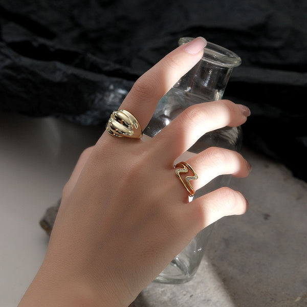 FJ0979  925 Sterling Silver Zircon Wavy Open Ring