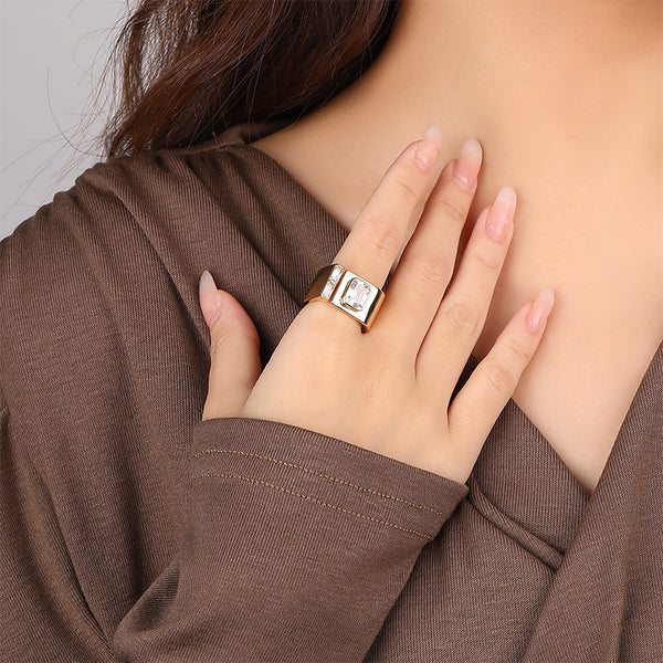 FJ0961 925 Sterling Silver Genstone Square Band Ring