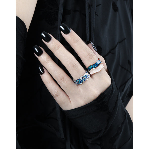 RHJ1193 925 Sterling Silver Cubic Zirconia Two-tone Enamel Open Ring