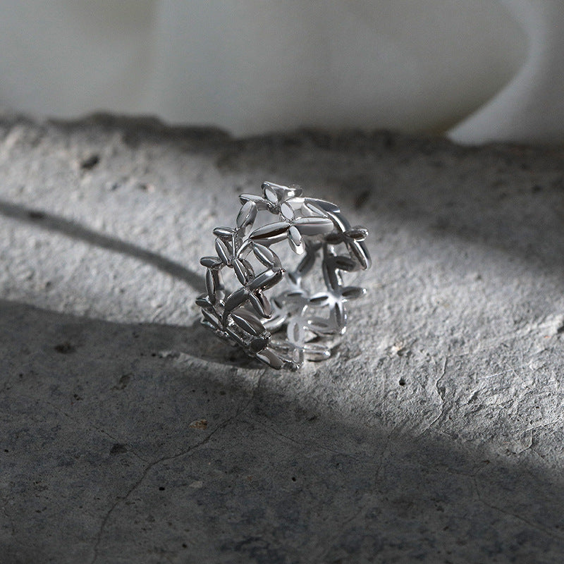 FJ0985 925 Sterling Silver Vintage Leaf Woven Ring